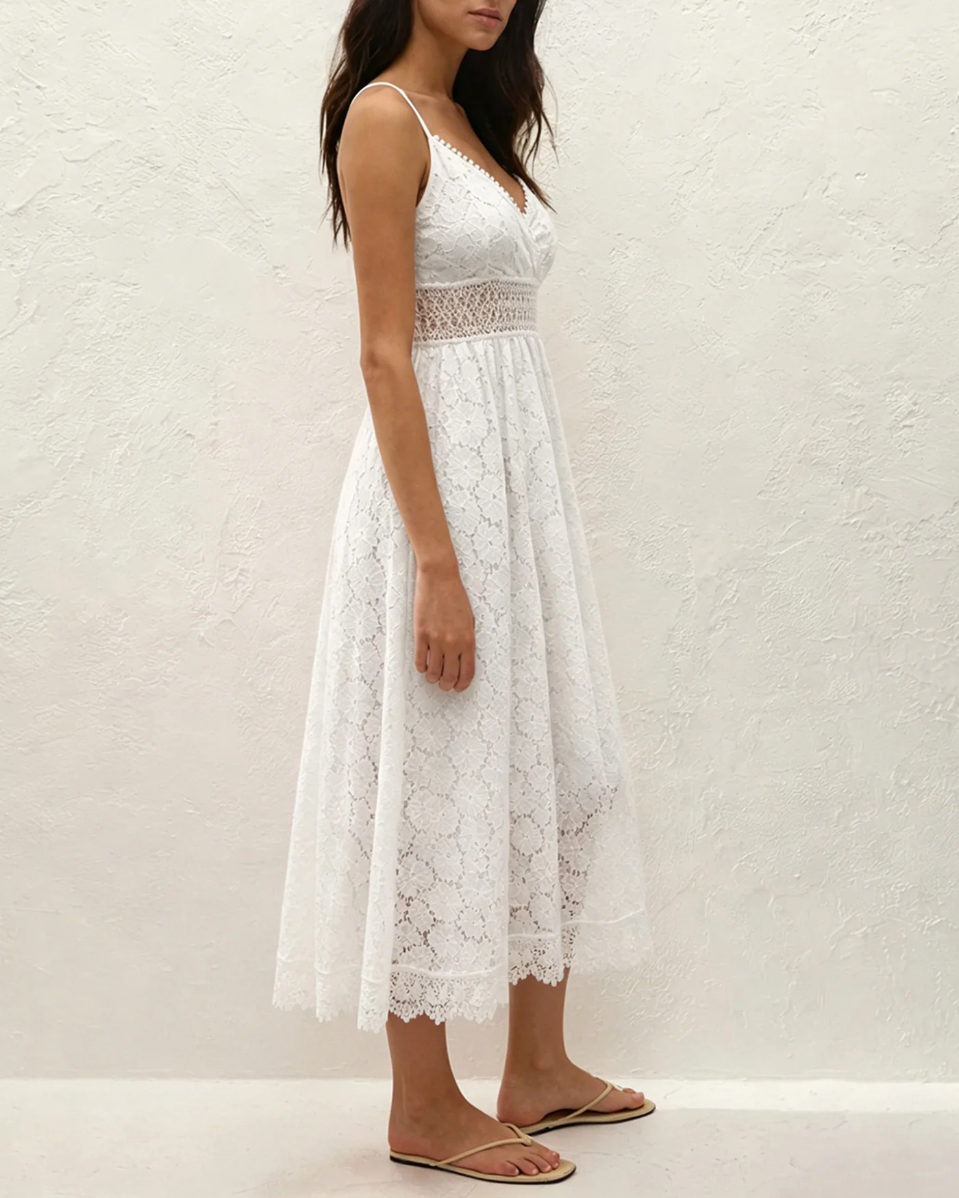 White Textured Cut Out Slip Maxi Dress - Image 4