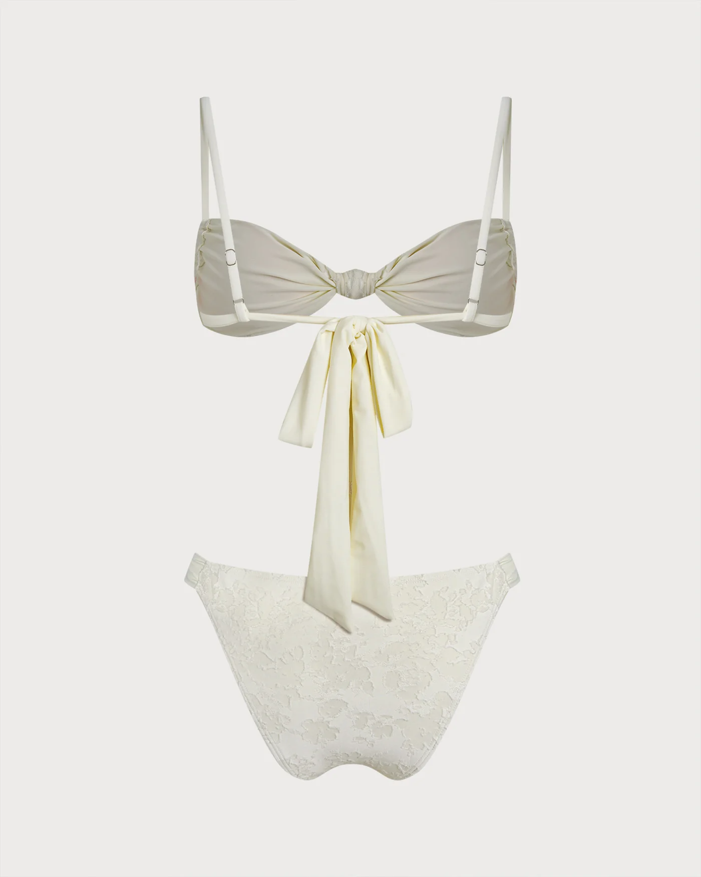 White Textured Drawstring Triangle Bikini Set - Image 3
