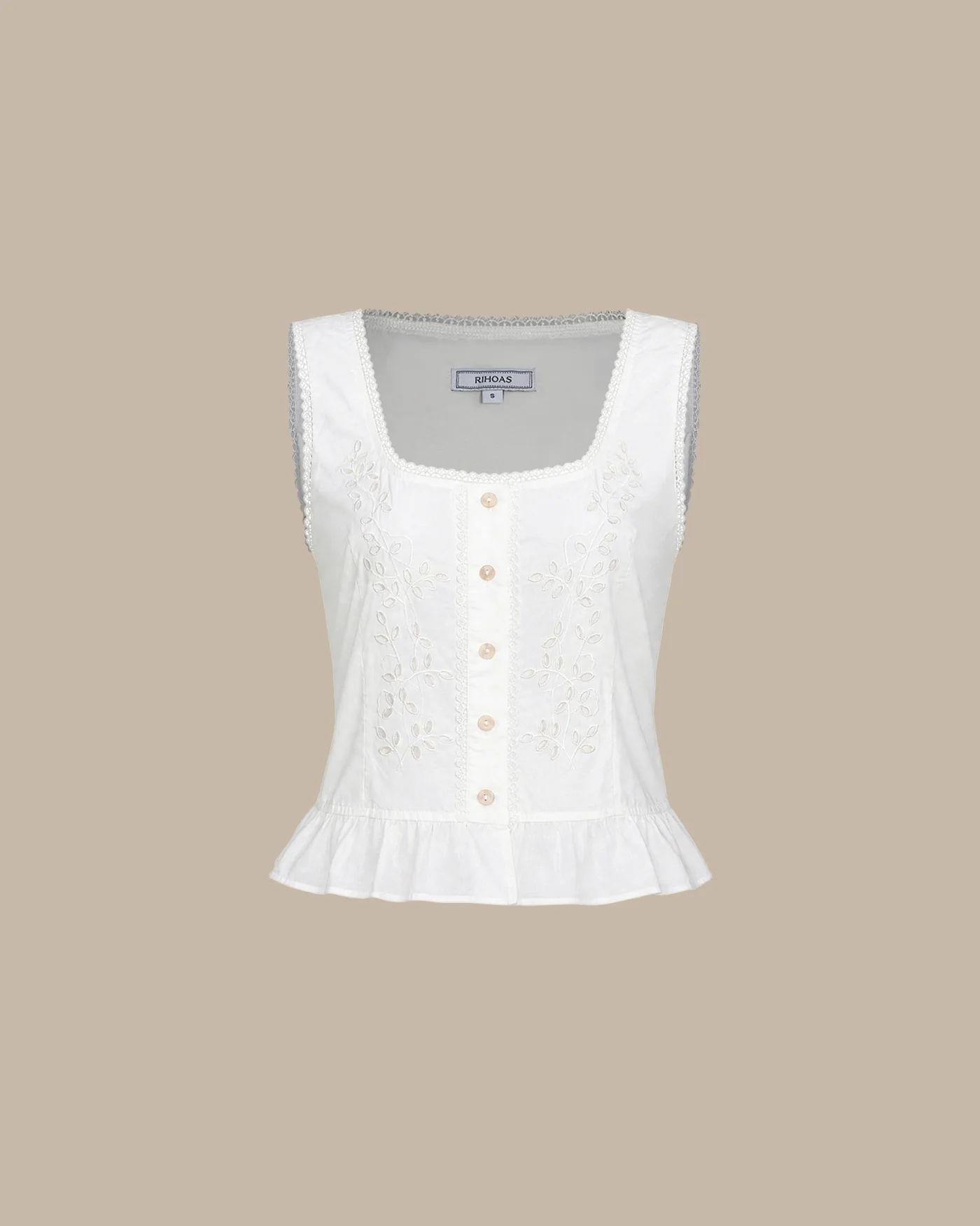 White U Neck Lace Embroidery Tank Top - Image 8
