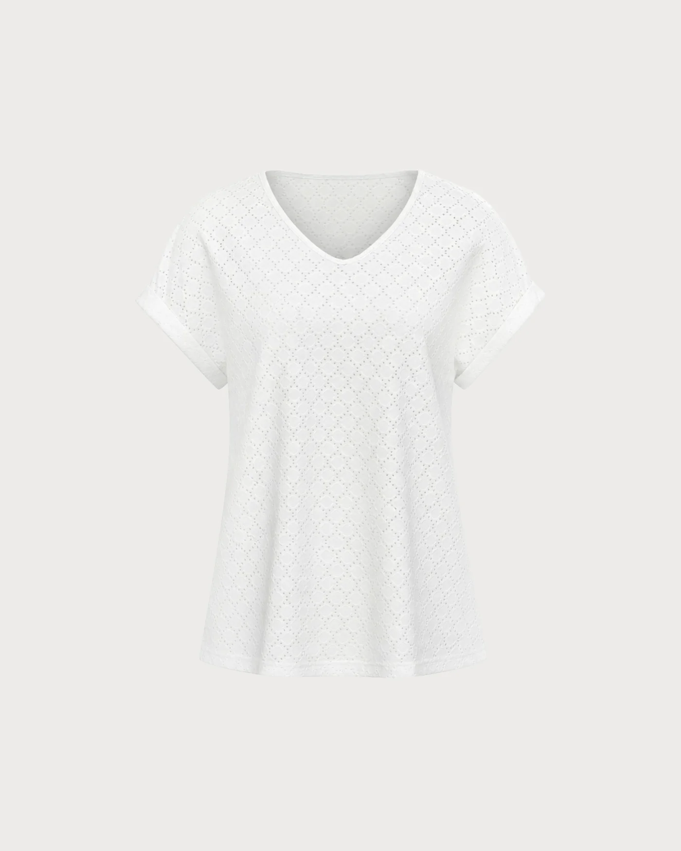 White V Neck Cut Out Textured Tee - Image 5