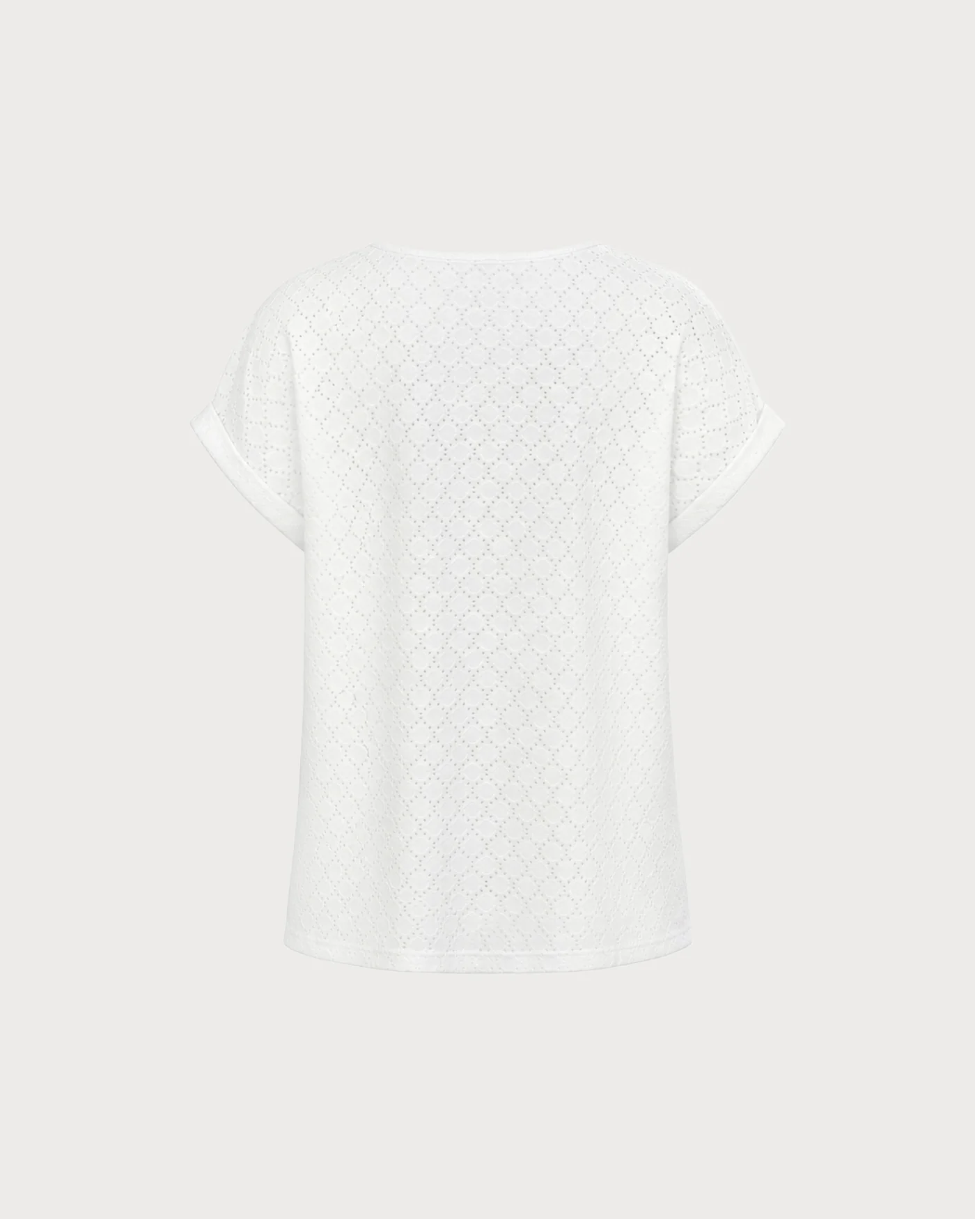 White V Neck Cut Out Textured Tee - Image 6