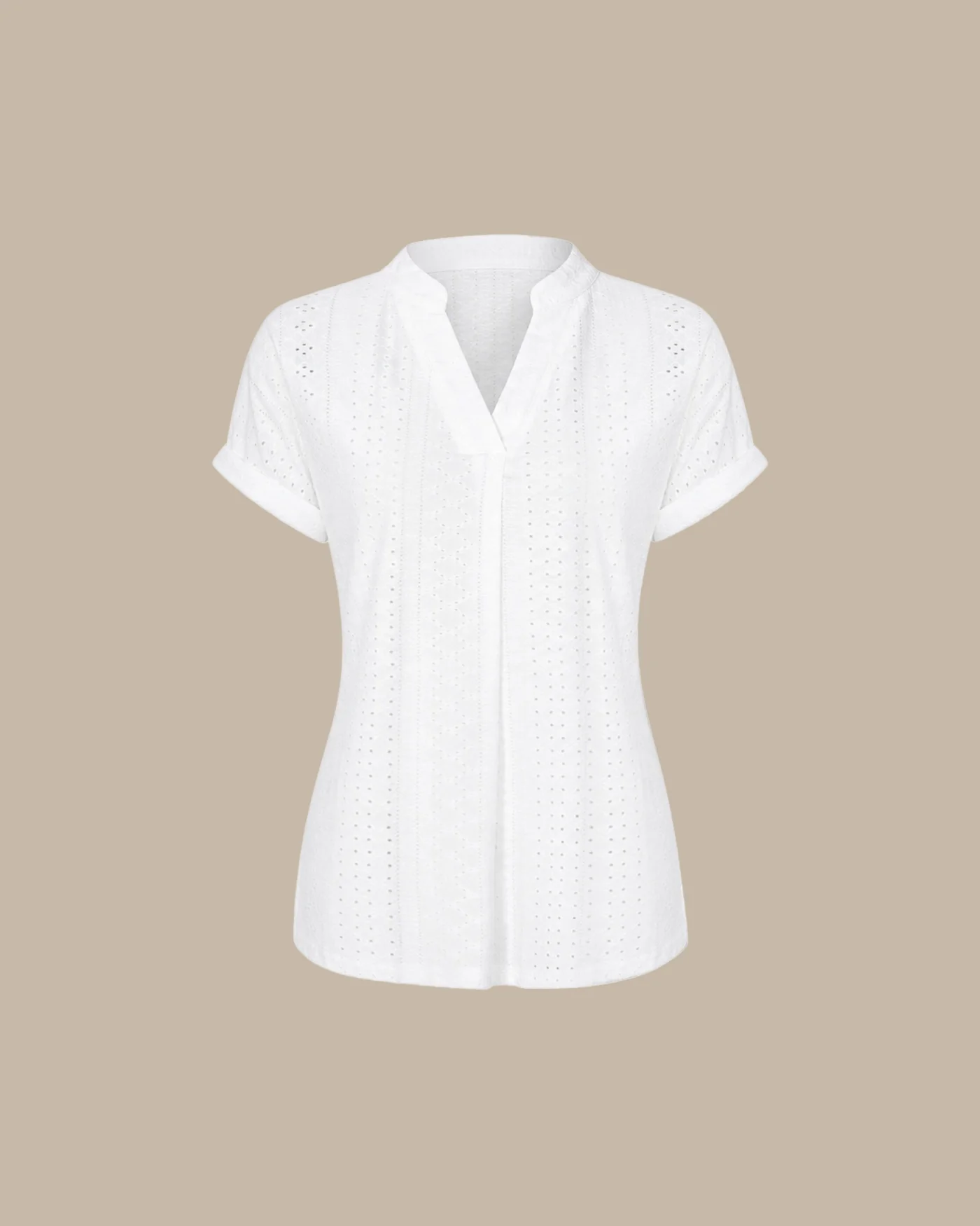 White V Neck Textured Cut Out Tee - Image 6