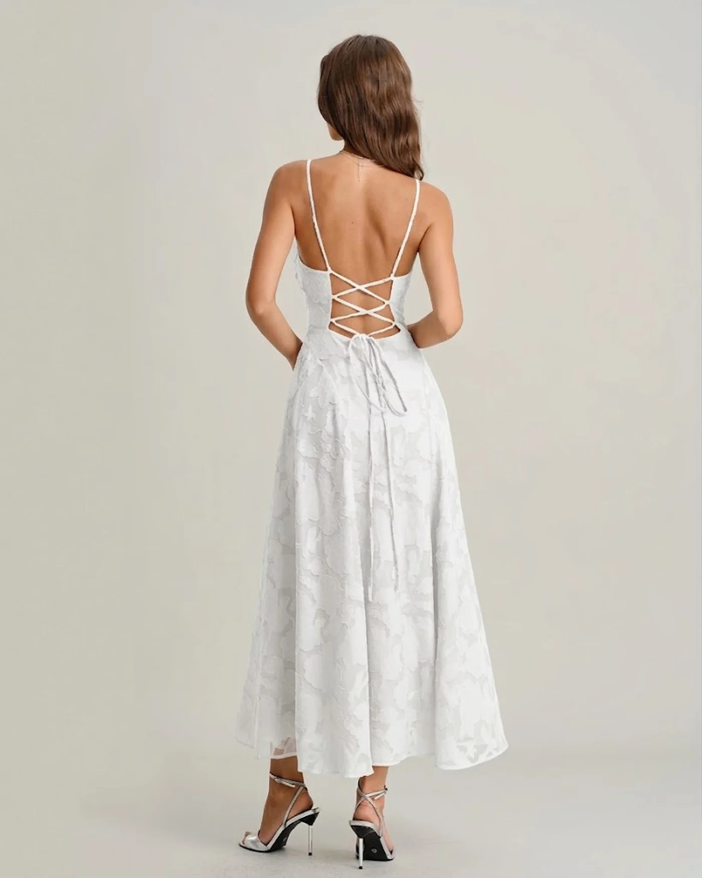 White X Cross Jacquard Slip Maxi Dress - Image 3
