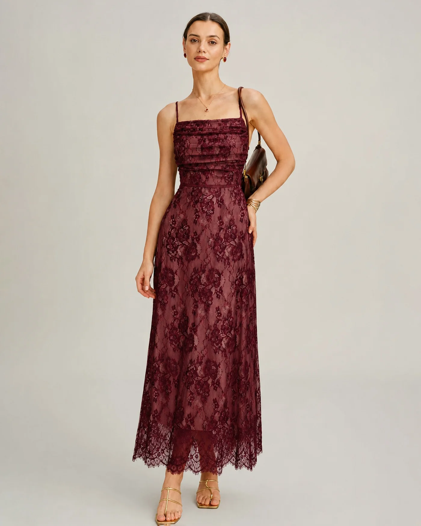 Wine Red Lace Slip Maxi Dress - Image 2