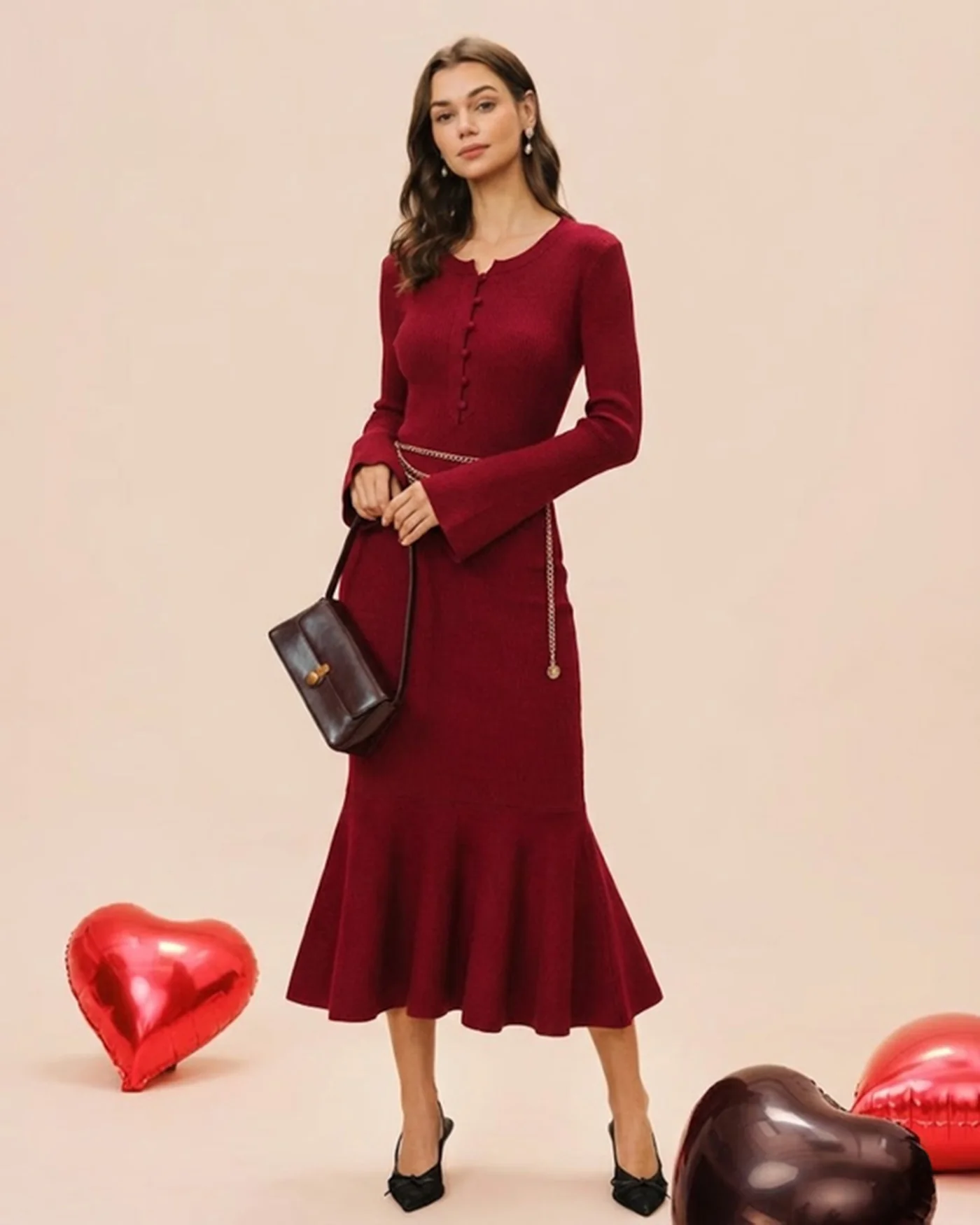 Wine Red Mermaid Sweater Dresses