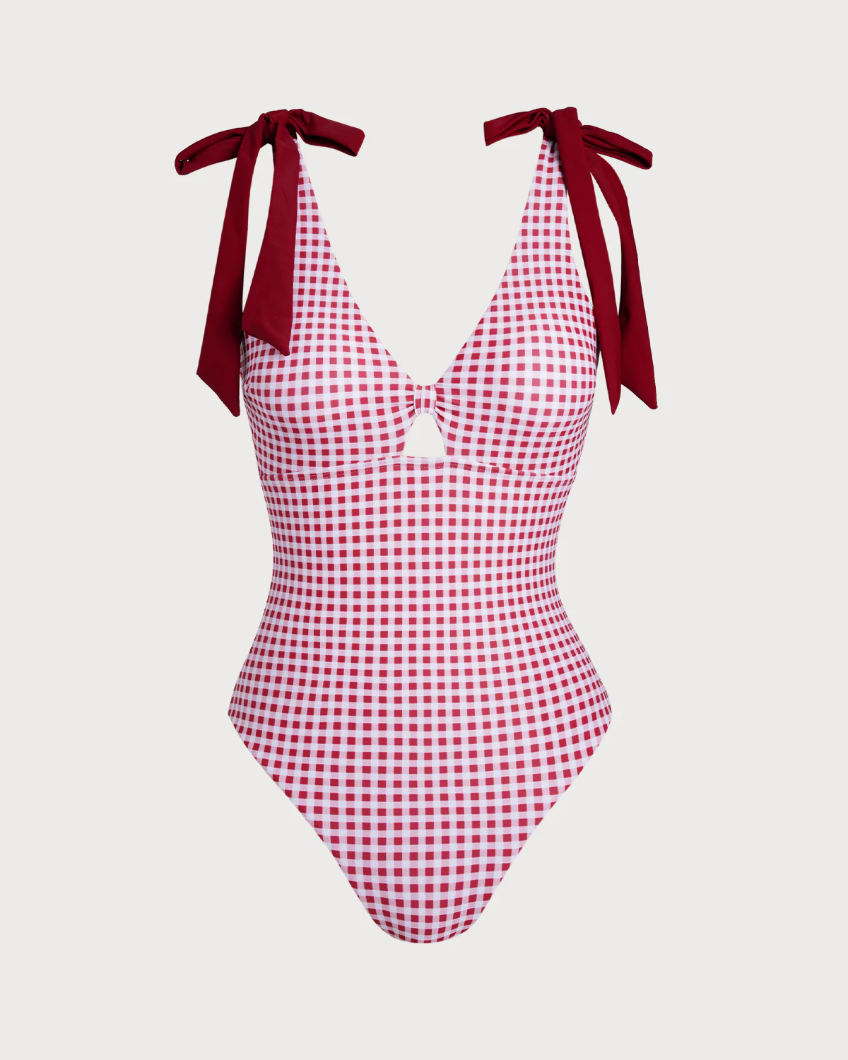 Wine Red Plaid One Piece Swimwear - Image 3