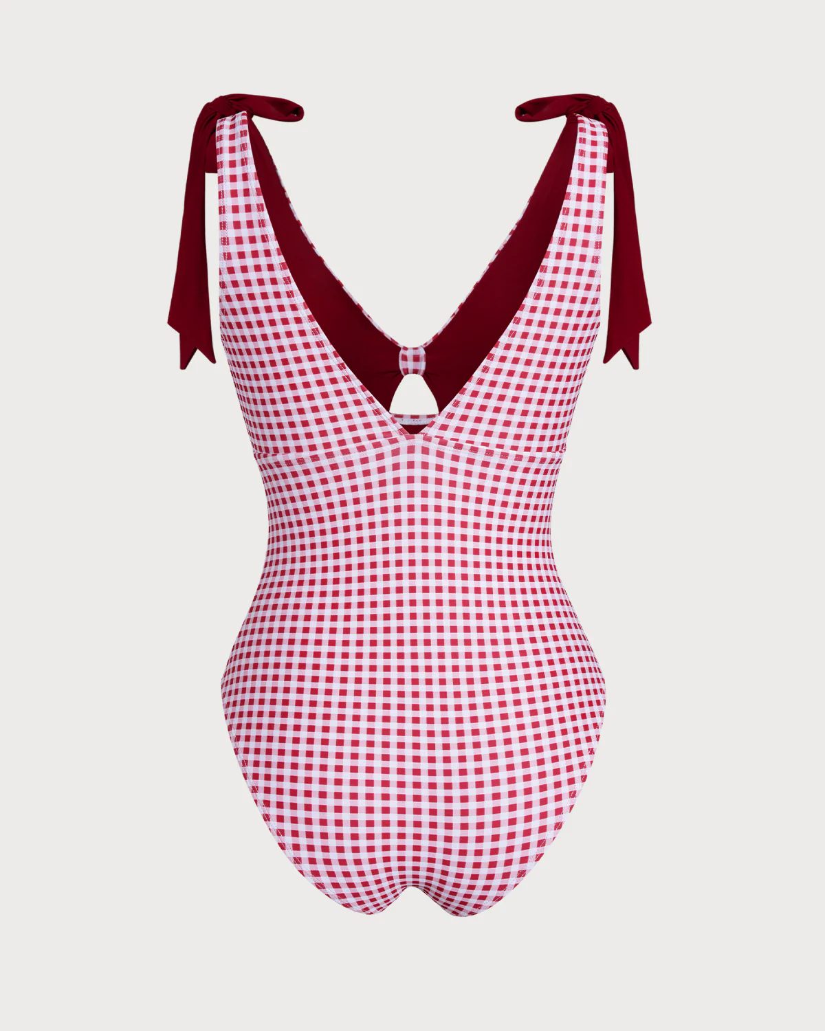 Wine Red Plaid One Piece Swimwear - Image 4