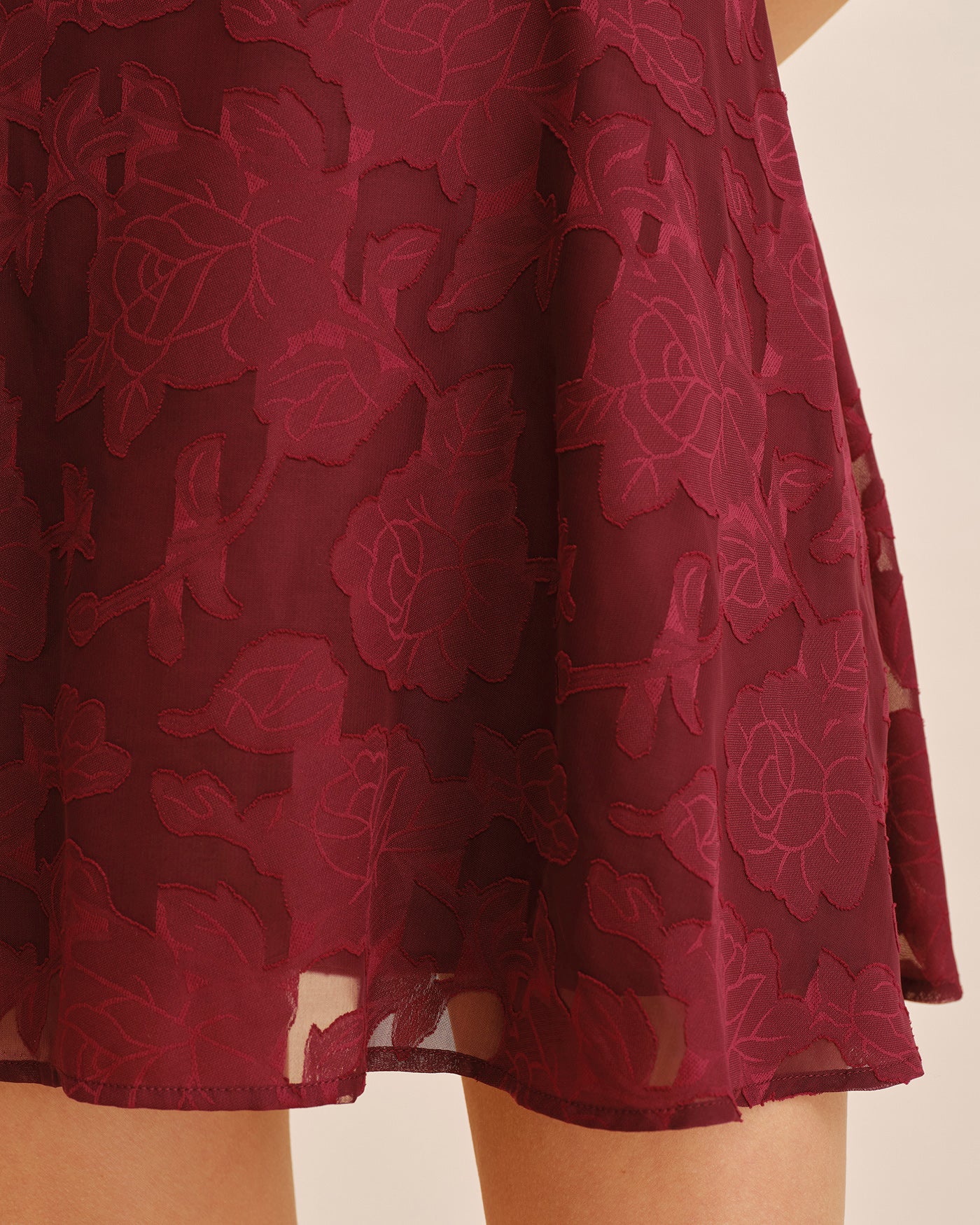 Wine Red Square Neck Jacquard Mini Dress - Image 3
