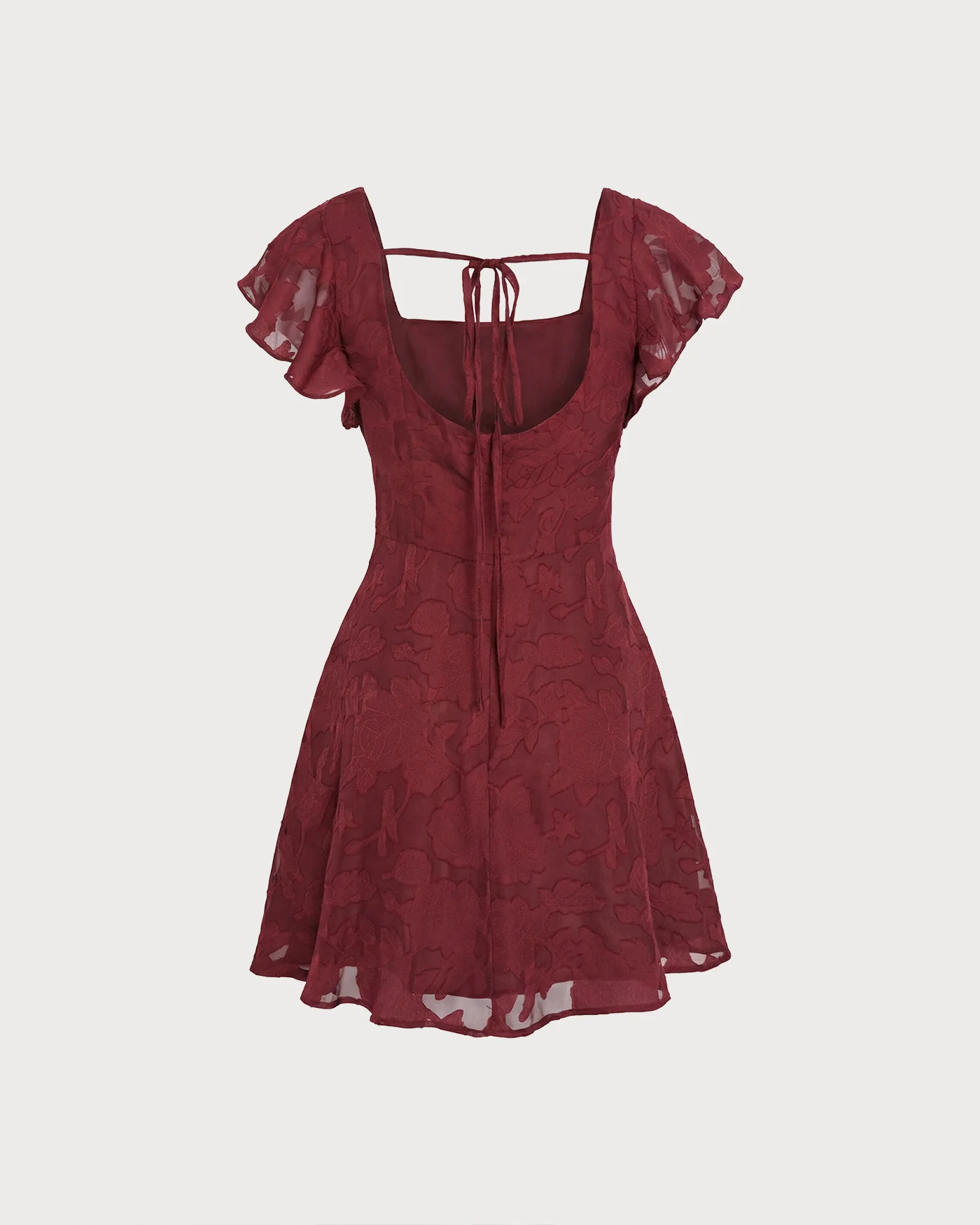 Wine Red Square Neck Jacquard Mini Dress - Image 7