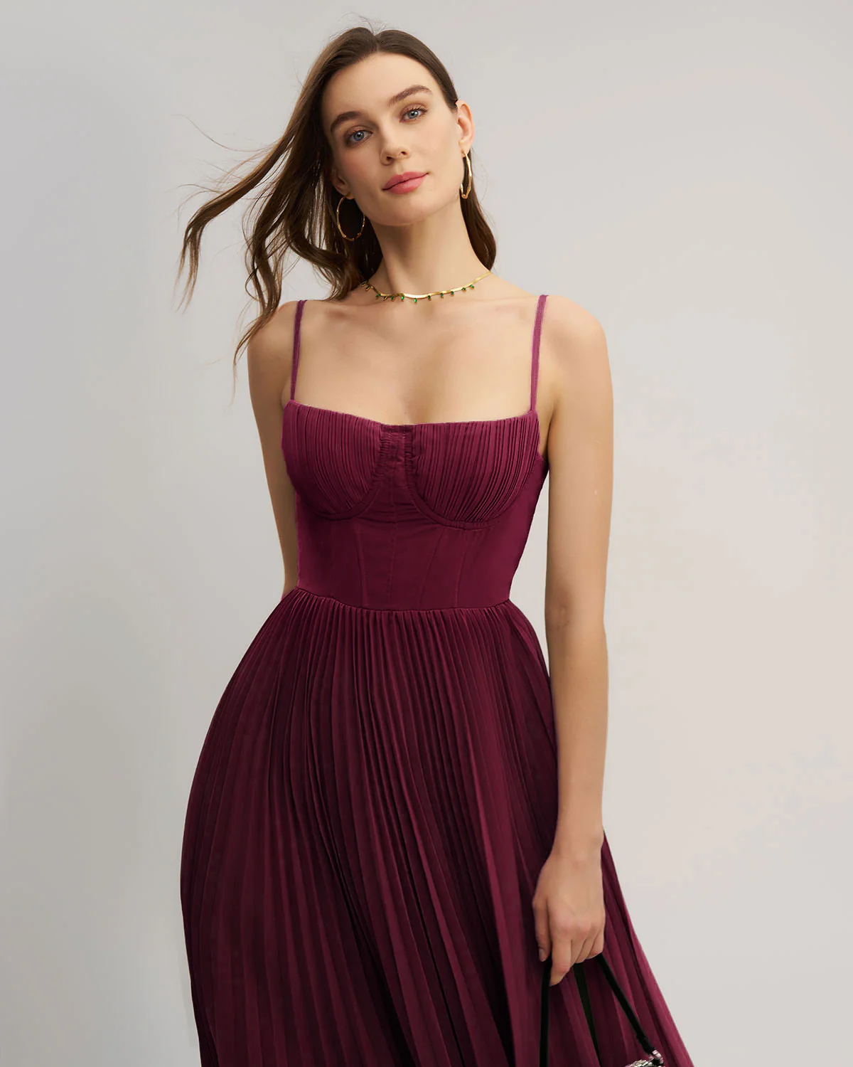 Wine Red Sweetheart Neck Flowy Maxi Dress - Image 2