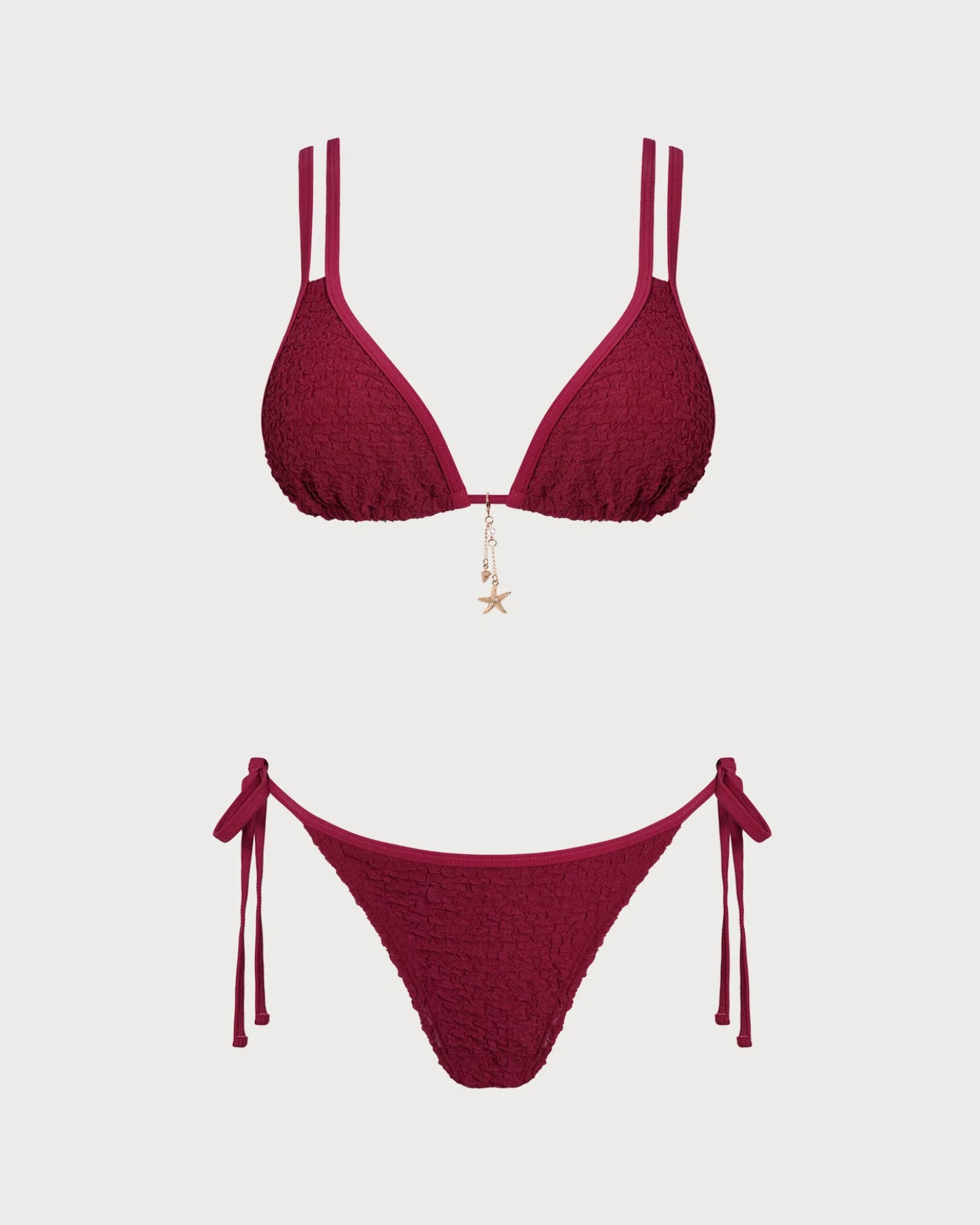 Wine Red Textured Triangle Bikini Set - Image 2