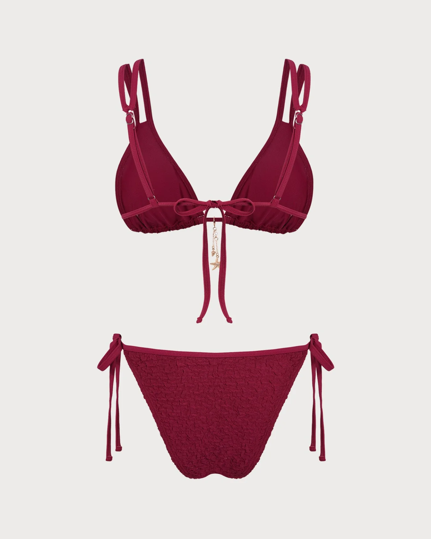 Wine Red Textured Triangle Bikini Set - Image 3