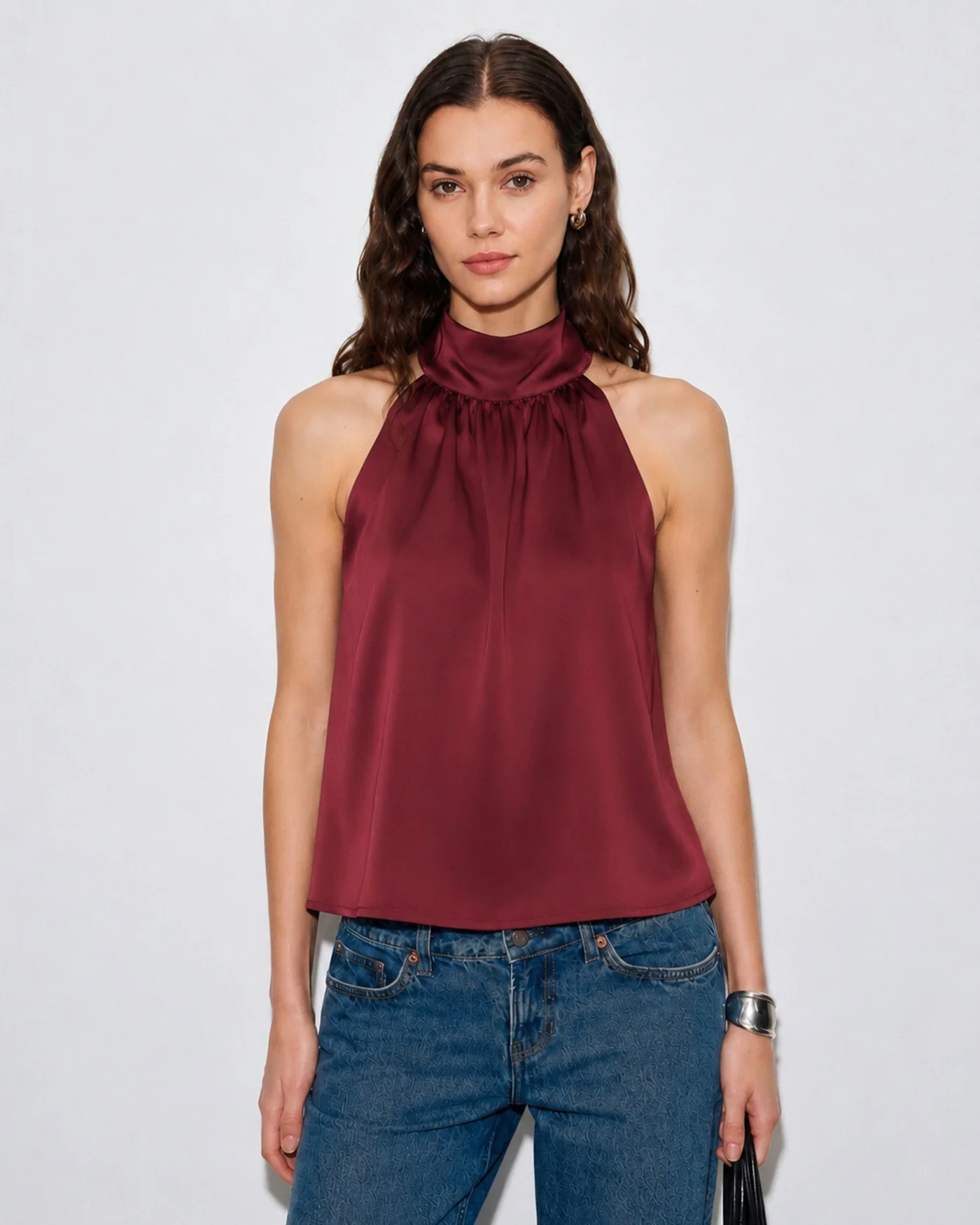 Wine Red Turtle Bowknot Satin Tank Top