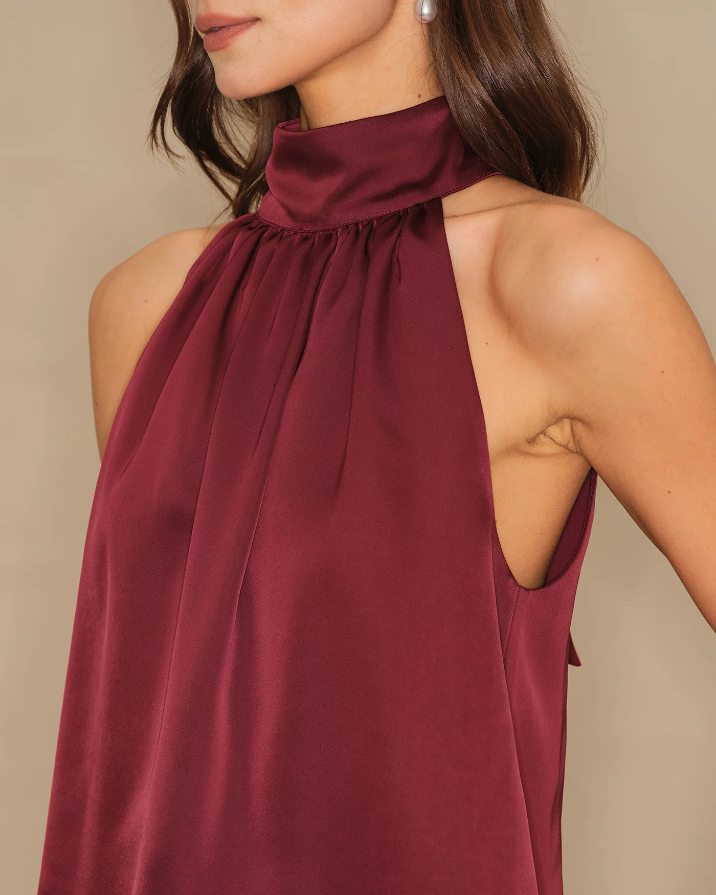 Wine Red Turtle Bowknot Satin Tank Top - Image 4