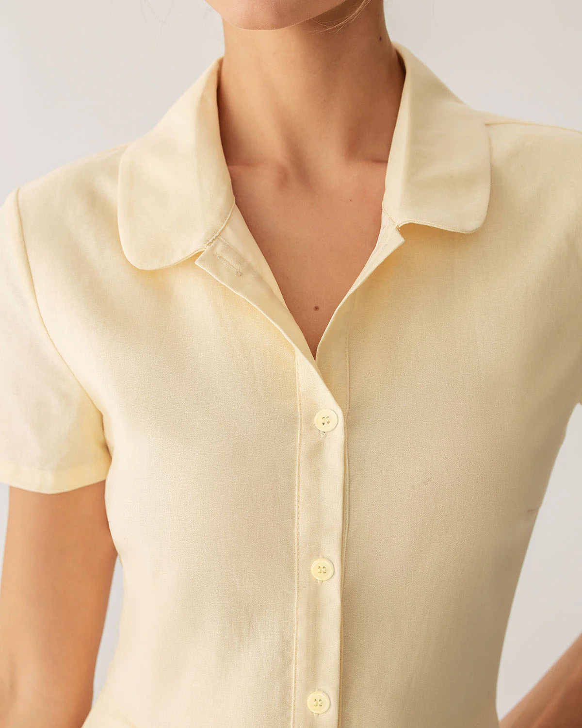 Yellow Button Short Sleeve Midi Dress - Image 2