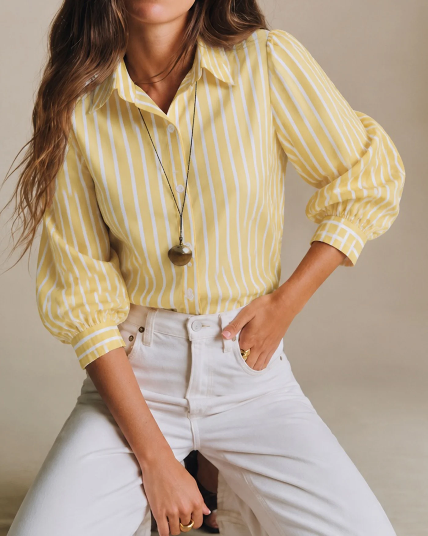Yellow Collar Button Striped Shirt - Image 3