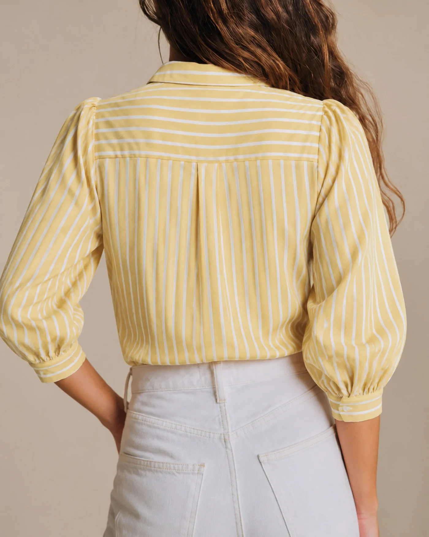Yellow Collar Button Striped Shirt - Image 5