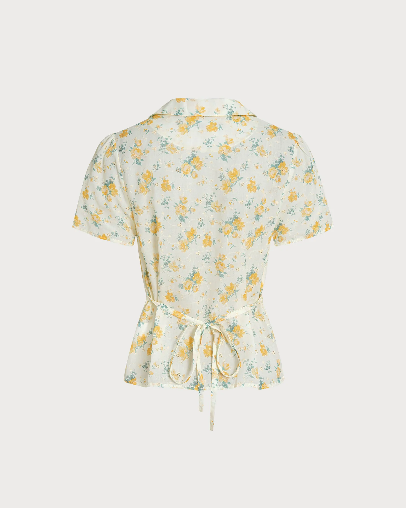 Yellow Collar Puffed Sleeve Floral Blouse - Image 8