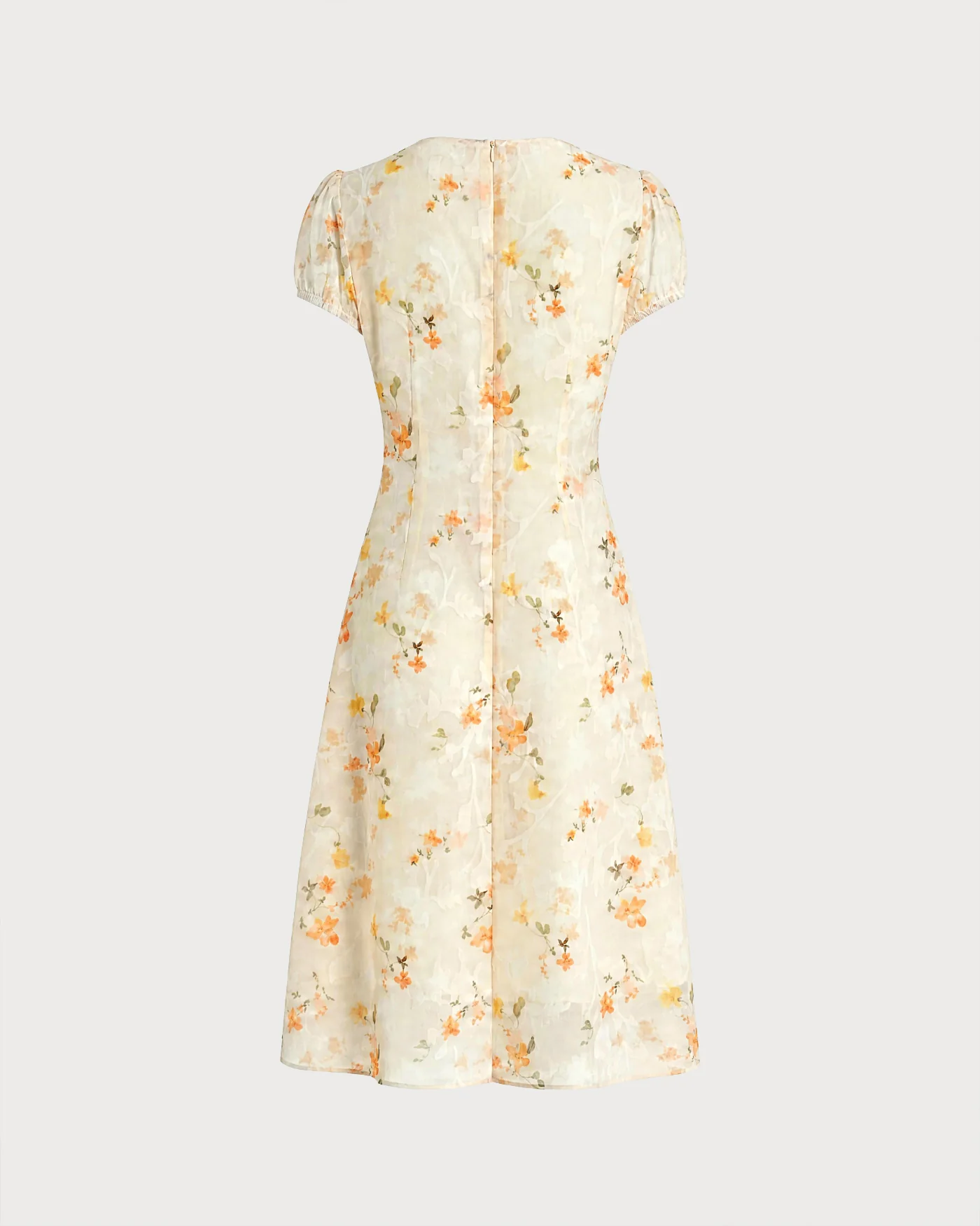 Yellow Puffed Sleeve Jacquard Midi Dress - Image 6