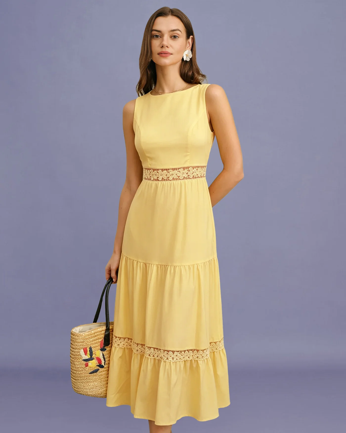 Yellow Sleeveless Shirred Tunic Maxi Dress