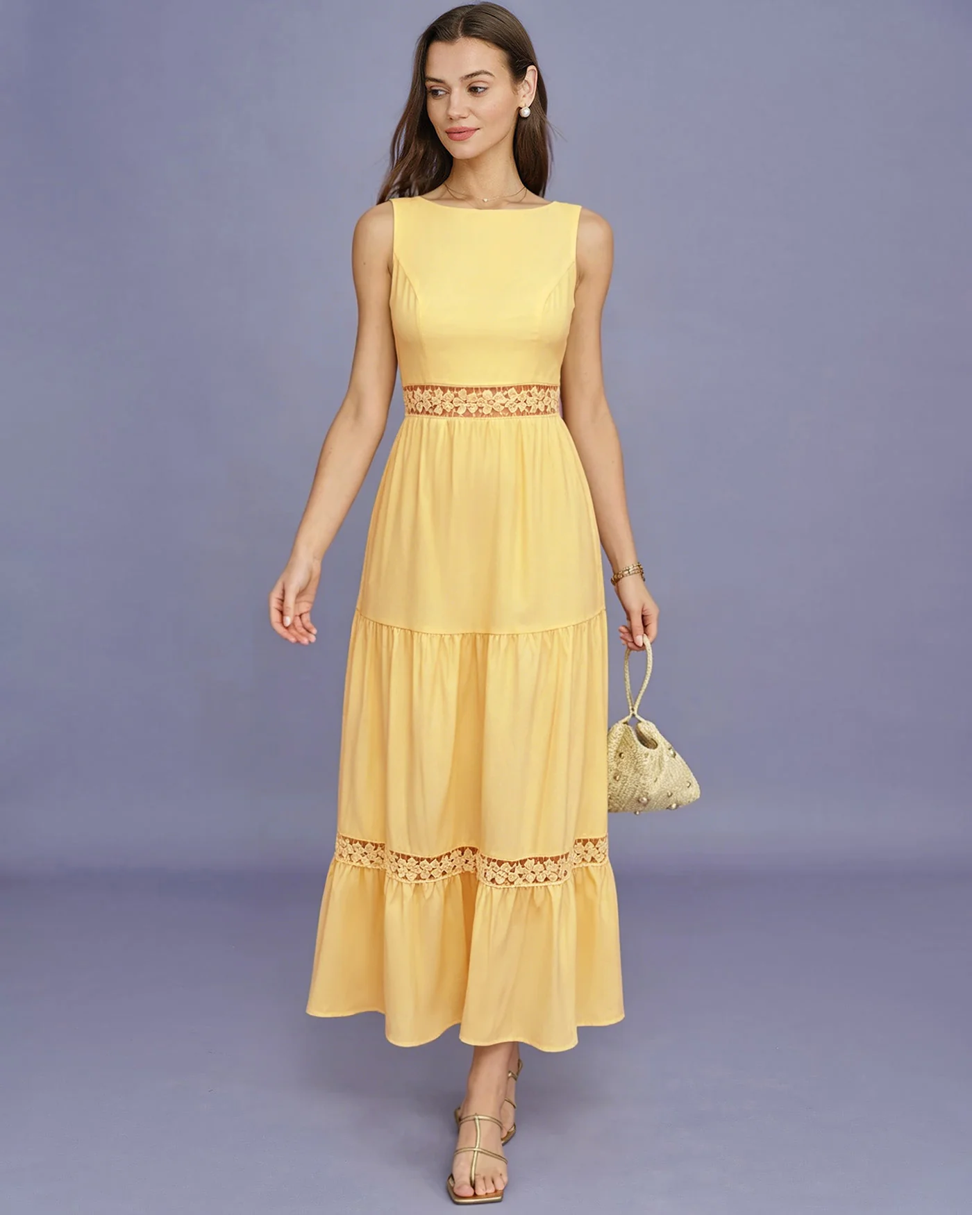 Yellow Sleeveless Shirred Tunic Maxi Dress - Image 3