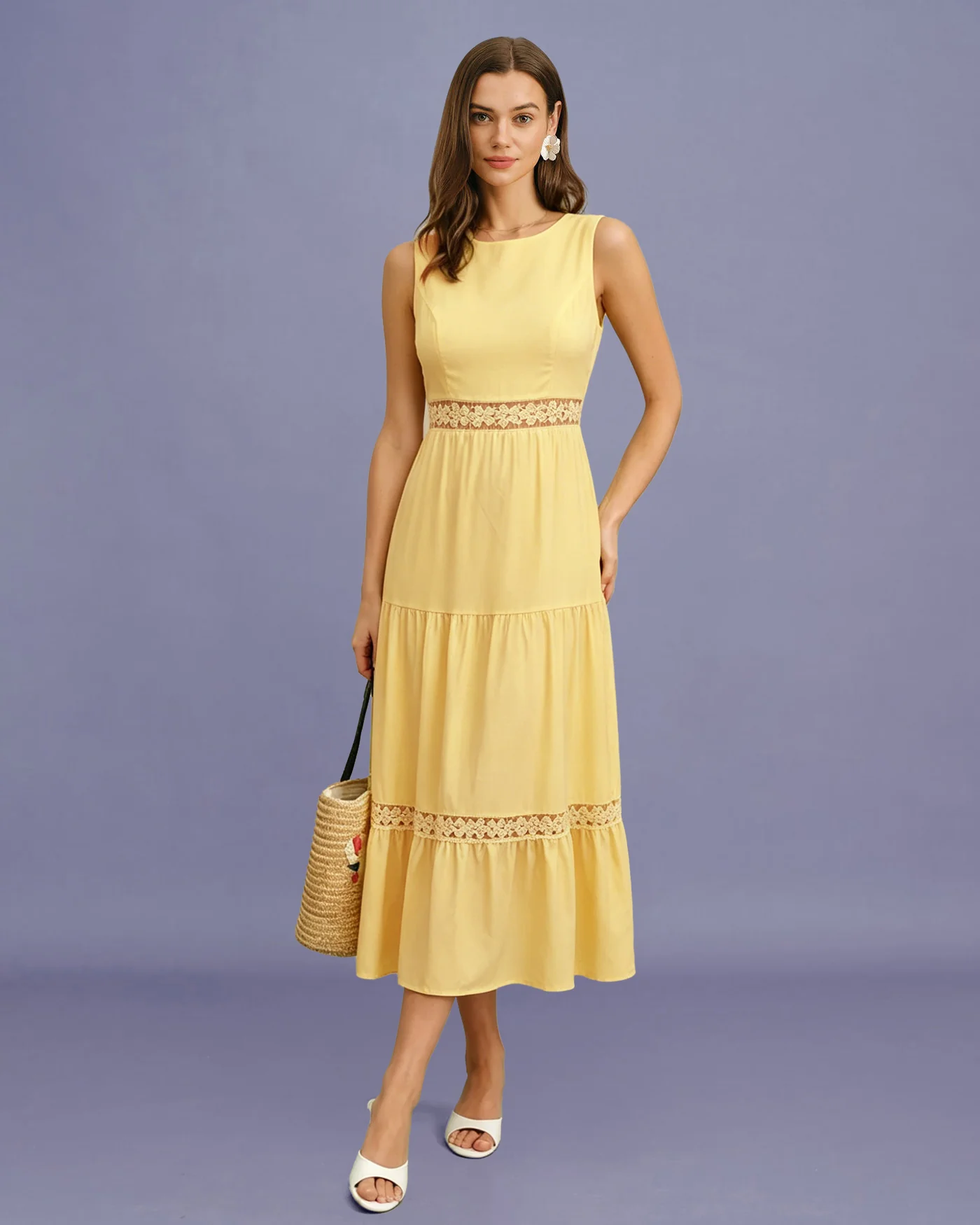Yellow Sleeveless Shirred Tunic Maxi Dress - Image 4