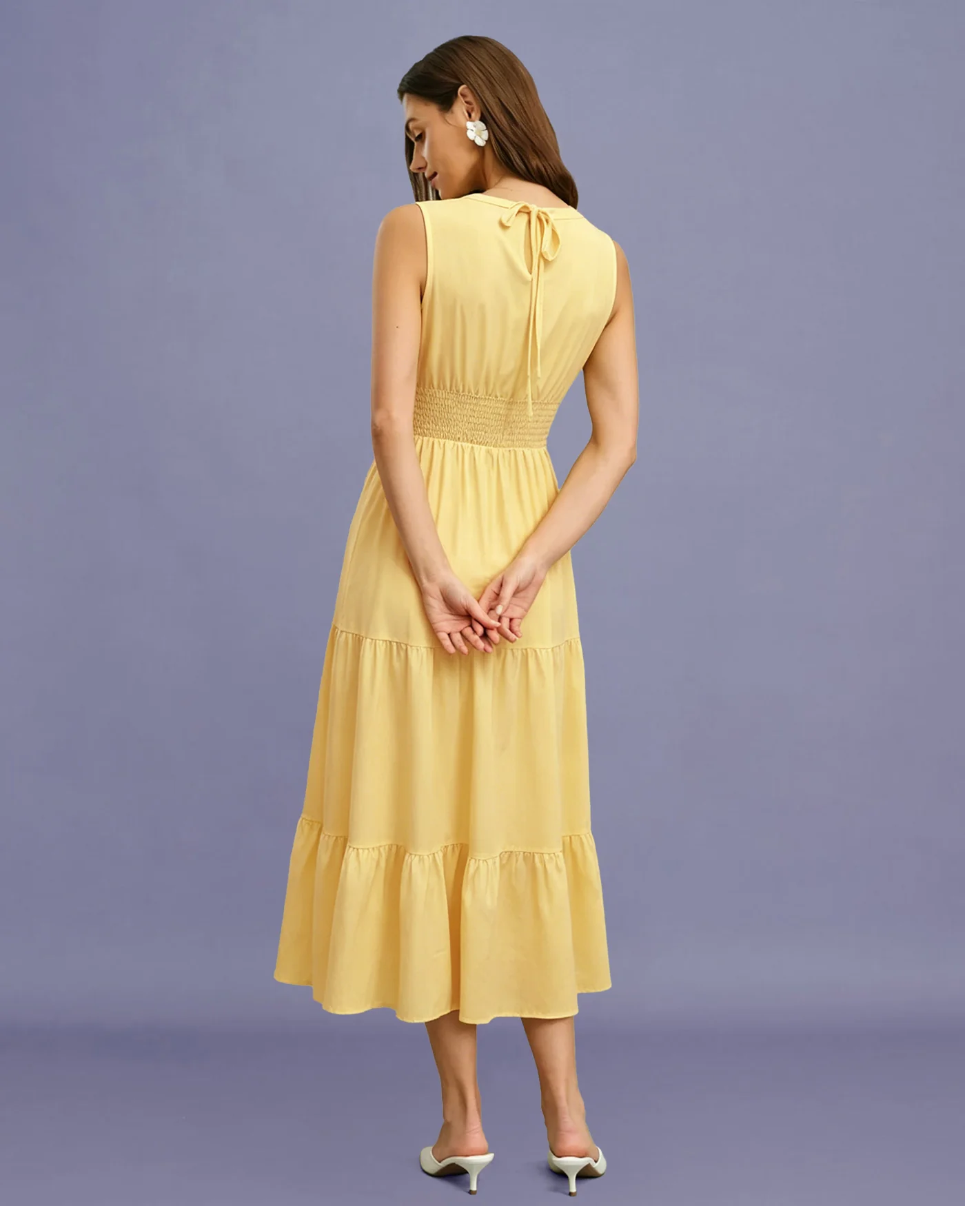 Yellow Sleeveless Shirred Tunic Maxi Dress - Image 5