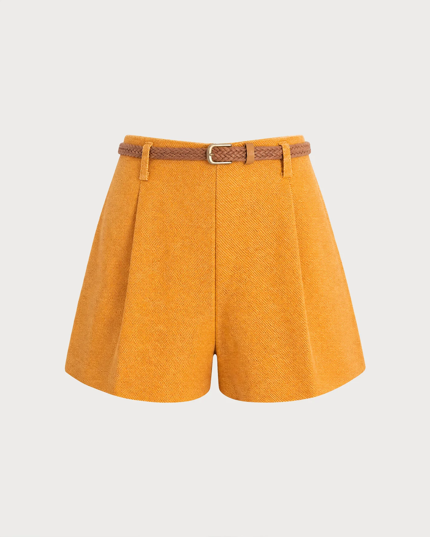 Yellow Solid Belt Pockets Shorts - Image 5