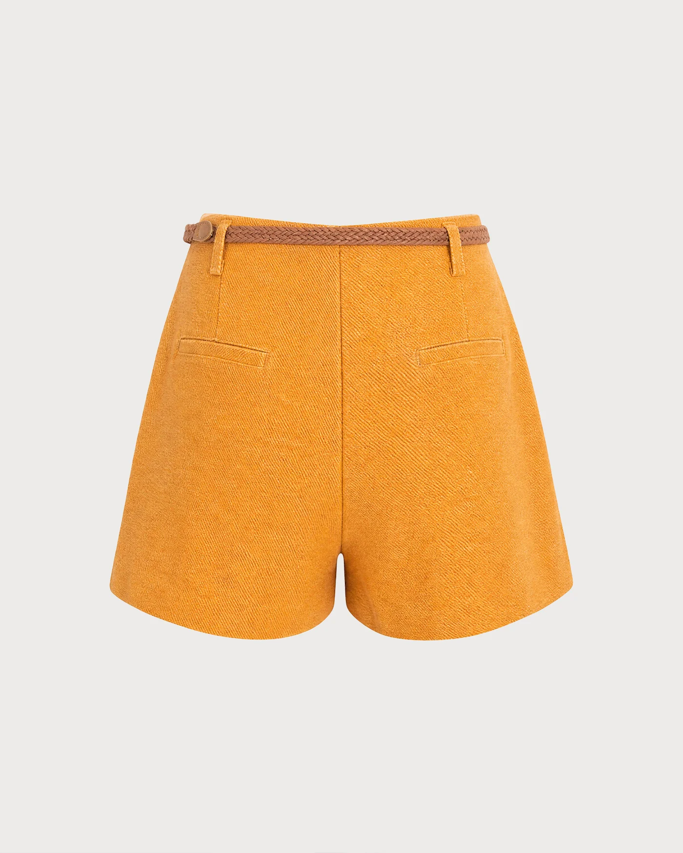 Yellow Solid Belt Pockets Shorts - Image 6