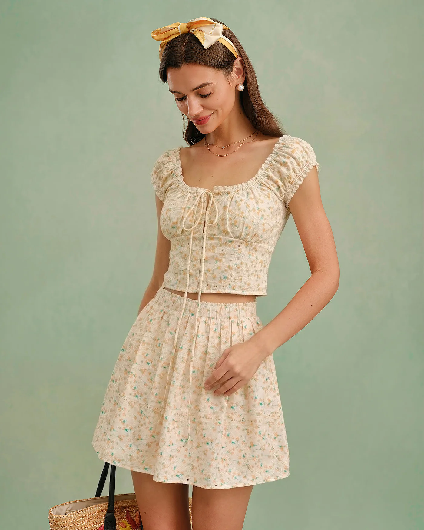 Yellow Square Neck Floral Blouse