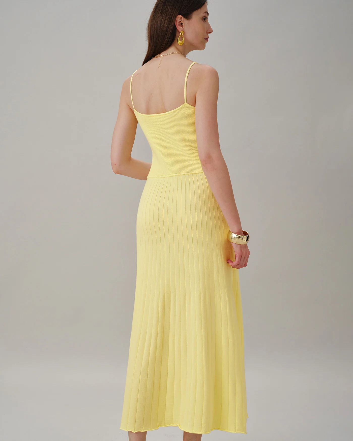 Yellow Textured Slip Sweater Midi Dress - Image 5