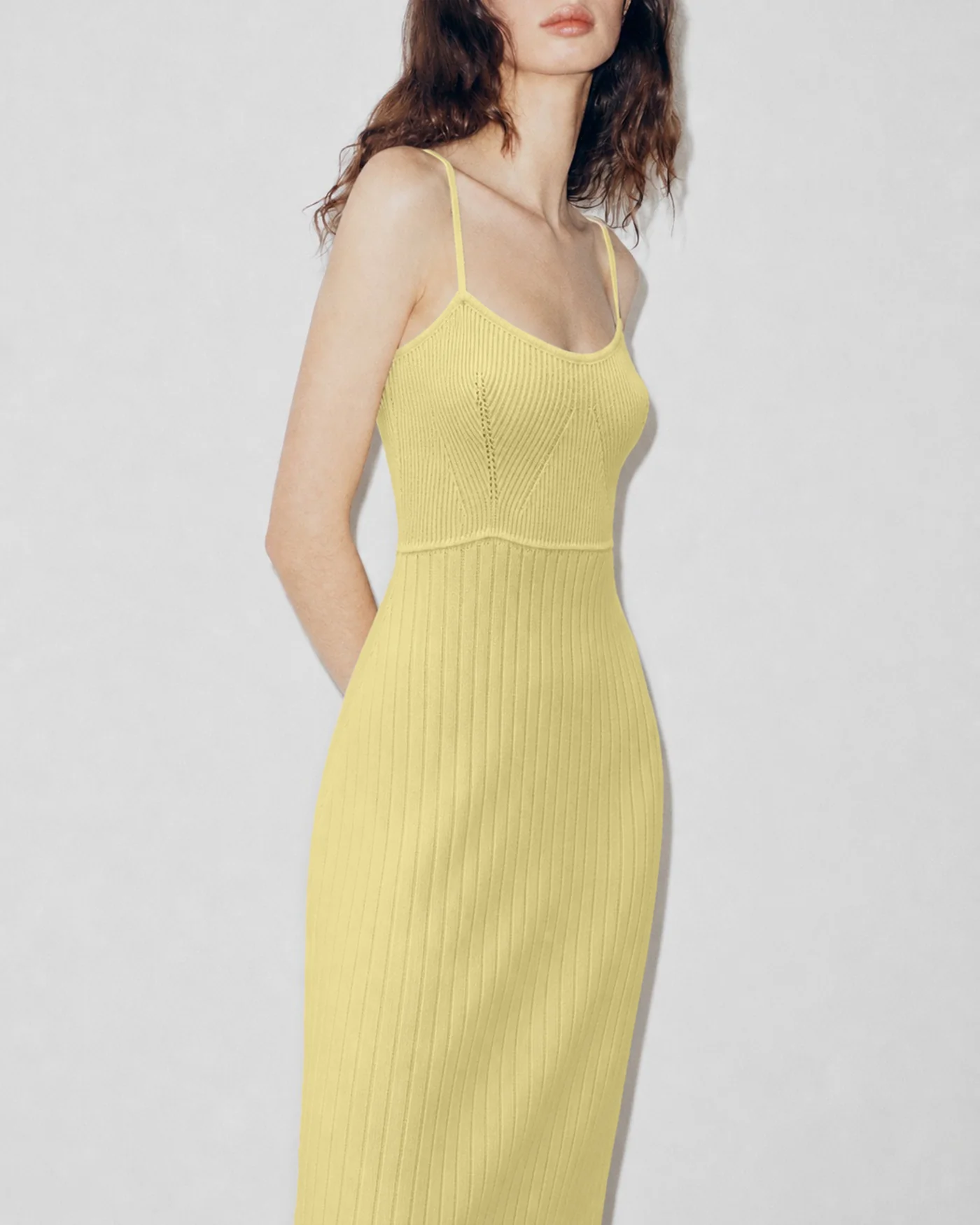 Yellow Textured Slip Sweater Midi Dress - Image 6