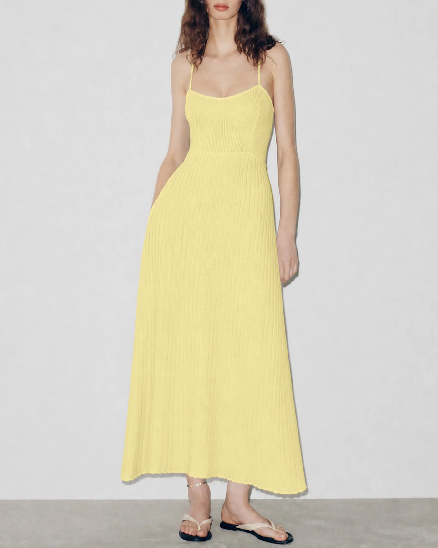 Yellow Textured Slip Sweater Midi Dress - Image 7