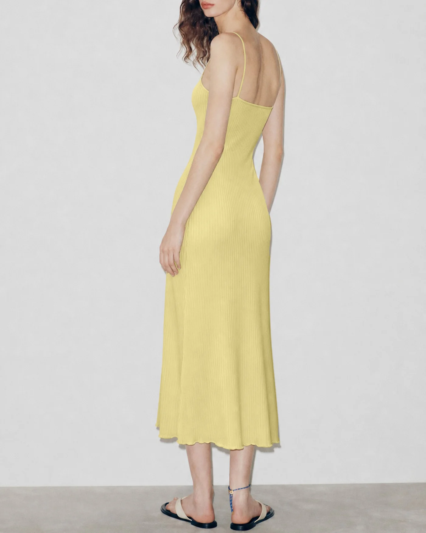 Yellow Textured Slip Sweater Midi Dress - Image 8