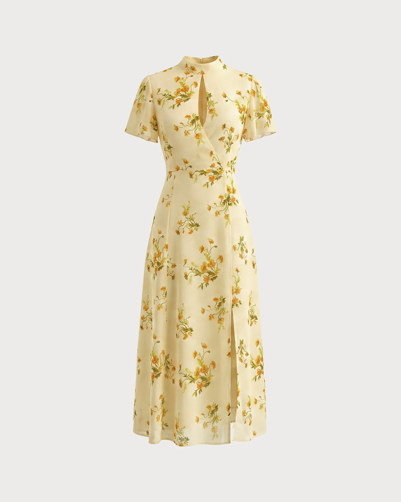 Yellow Turtle Butterfly Sleeve Floral Midi Dress - Image 9