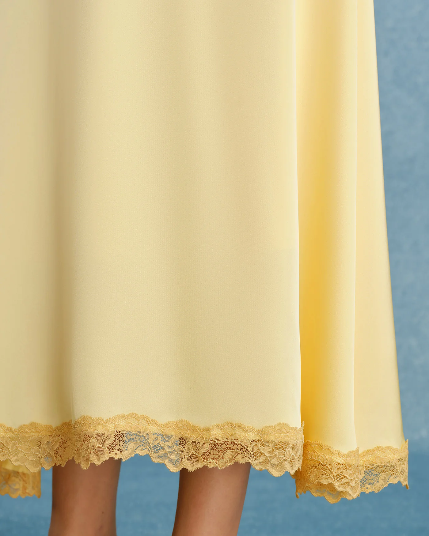 Yellow V Neck Lace Splicing Maxi Dress - Image 6